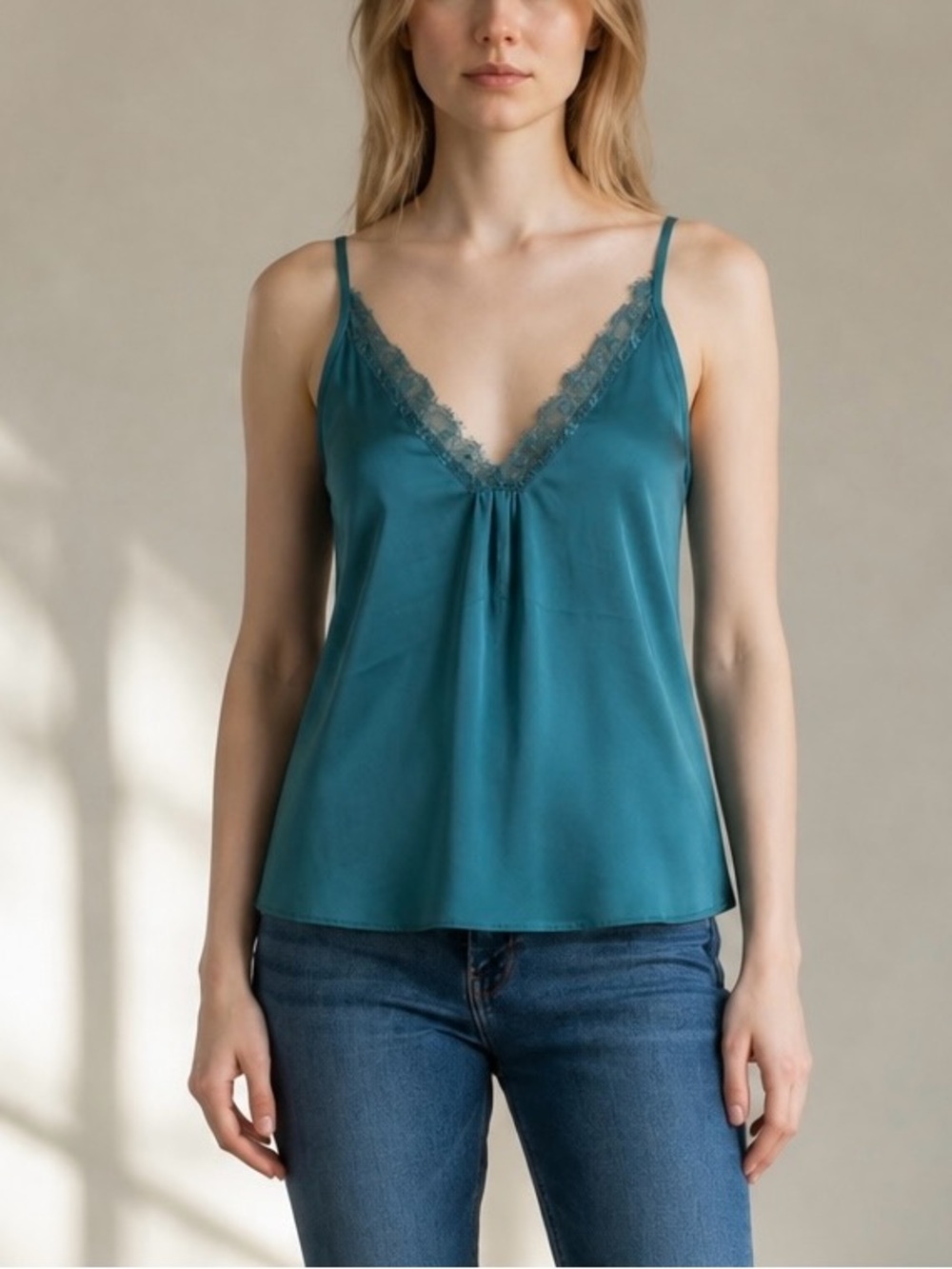 2/$25 GUESS Los Angeles Teal Lace Trim V-Neck Camisole Top